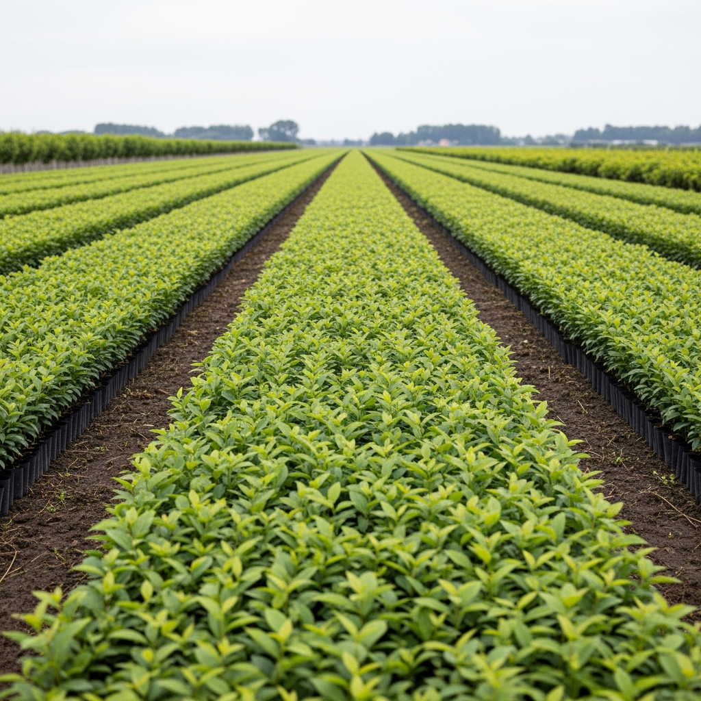Sövénynövények sorakoznak a faiskola területén